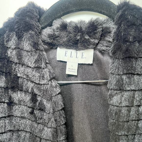 ELLE  Faux Fur Cropped Jacket L Open Front Evening Party cocktail Winter Coat - Picture 3 of 5